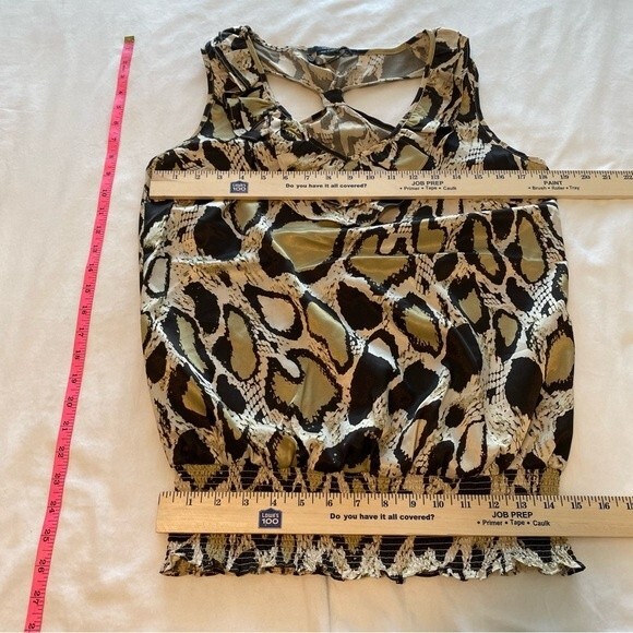 NWT  Vertigo Animal Print V Neck Ruffle Sleeveless Ruche Waist Halter Size M - Picture 10 of 12